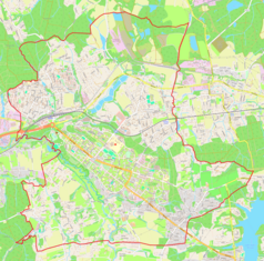 Mapa konturowa Hawierzowa, po lewej znajduje się punkt z opisem „Havířov”