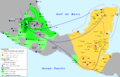 Carta presentant lei civilizacions principalas de Mesoamerica, compres lo territòri dei Toltècs (sègles IX-XII) e sei migracions ulterioras (sègles XII-XIII).