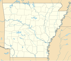 Mapa konturowa Arkansas, blisko górnej krawiędzi po prawej znajduje się punkt z opisem „Piggott”