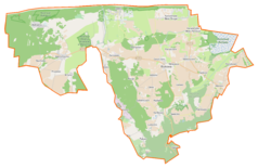 Mapa konturowa gminy Krokowa, blisko centrum na prawo u góry znajduje się punkt z opisem „Krokowa”