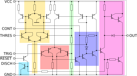 555 internal schematic of bipolar version