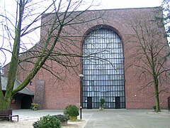 Größtes Holzfenster Europas an St. Elisabeth, Opladen 1957