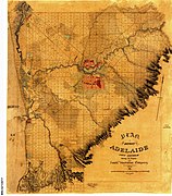 Cadastral map of the "District of Adelaide" based on Light's plan, showing the South Australian Company's property, Oct 1838