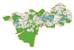 Mapa konturowa gminy Milicz, w centrum znajduje się punkt z opisem „Duchowo”