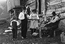 Farming family from Bykle wearing traditional bunads - c. 1885