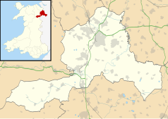 Mapa konturowa Wrexham, na dole znajduje się punkt z opisem „Chirk”