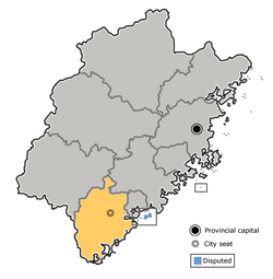 Location of Zhangzhou City jurisdiction in Fujian