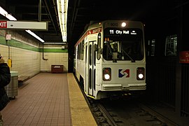 A SEPTA Subway–Surface trolley car travels along Market Street tunnel in Philadelphia, Pennsylvania (2007).