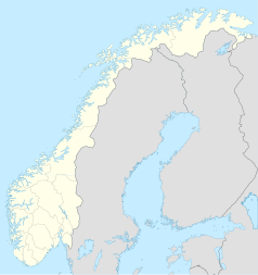 Mapa konturowa Norwegii, na dole po lewej znajduje się punkt z opisem „Sjusjøen”