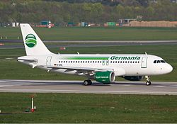 Ein für Germania betriebener Airbus A319-100 der Germania Express