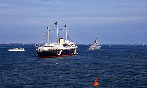 HMY Britannia anchored off Cowes during Cowes Week