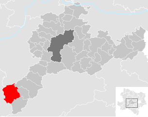 Lage der Gemeinde Frankenfels im Bezirk St. Pölten-Land (anklickbare Karte)