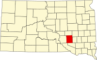 オーロラ郡の位置を示したサウスダコタ州の地図