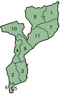 Peta Mosambik kalawan propinsi-propinsina nu ditandaan