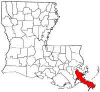 Localização da paróquia no Estado de Louisiana