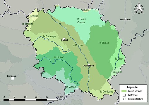 Principalele bazine versante din departamentul Creuse.
