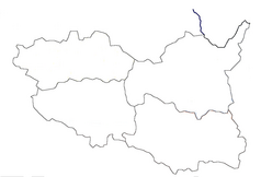 Mapa konturowa kraju pardubickiego, po lewej znajduje się punkt z opisem „Třibřichy”