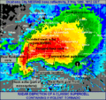 A classical "hook echo" as seen in the strongest tornado in the 1999 Oklahoma Tornado Outbreak.