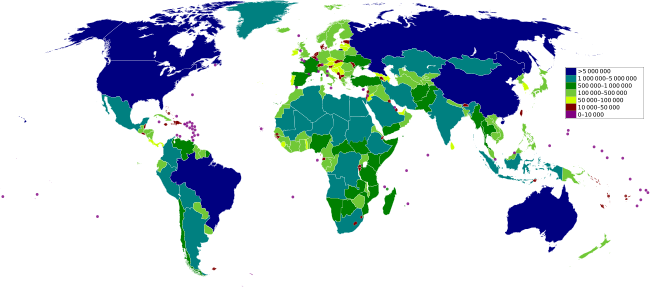 Mappa che mostra gli stati per dimensione