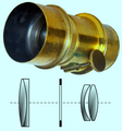 Schéma montrant l'objectif réalisé par Petzval en 1841, formé de deux doublets séparés par un diaphragme.