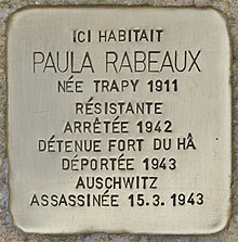 Plaque commémorative pour Paual Rabeaux (no 31725)