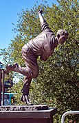 Statue of Sir Alex Bedser bowling