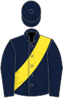 Dark blue, yellow sash