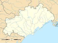 Mapa konturowa Hérault, blisko centrum u góry znajduje się punkt z opisem „Usclas-du-Bosc”