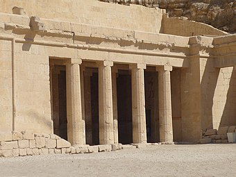 Possible inspiration for the Doric order: Ancient Egyptian columns of the shrine of Anubis at the Temple of Hatshepsut, Deir el-Bahari, Egypt, c.1470 BC[13]