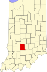 Map of Indiana highlighting Monroe County