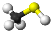 Molecuulmodel van methaanthiol