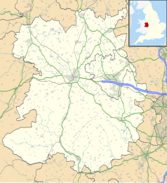 Mapa konturowa Shropshire, blisko centrum u góry znajduje się punkt z opisem „Grinshill”