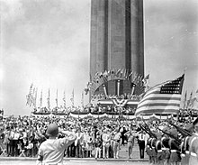 Commemorative ceremonies at the Liberty Memorial, c. 1940.