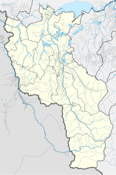 Mapa konturowa powiatu cieszyńskiego, w centrum znajduje się punkt z opisem „Kozakowice Górne”