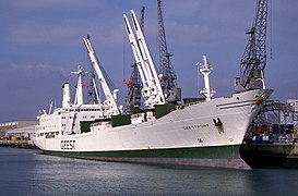 Geestport, refrigerated banana boat, in Southampton Docks