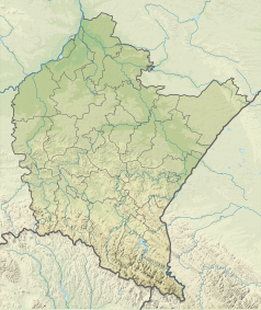 Mapa konturowa województwa podkarpackiego, po lewej znajduje się czarny trójkącik z opisem „Liwocz”