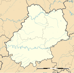 Mapa konturowa Lot, w centrum znajduje się punkt z opisem „Vaillac”