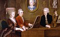 Wolfgang Amadeus Mozart coa súa irmá Maria Anna "Nannerl", o seu pai Leopold e un retrato da súa nai Anna Maria