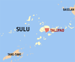 Mapa ng Sulu na nagpapakita sa lokasyon ng Talipao.