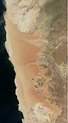 Image satellite avec les frontières du parc national de Namib-Naukluft et la réserve de Namib.