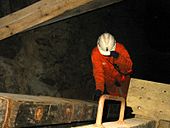 Die Fahrkunst mit Holzgestänge im Norwegischen Bergwerksmuseum von Kongsberg.