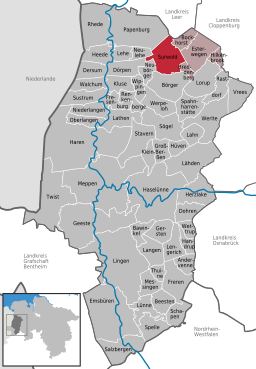 Läget för kommunen Surwold i Landkreis Emsland