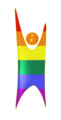 The humanist logo in Pride colors.