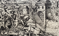 Skanderbeg's return to Krujë, 1444 (woodcut by Jost Amman)