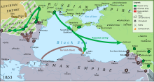 Map of Crimean War, year 1853