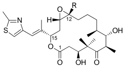 Epotilonas A (R = H) e B (R = Me)