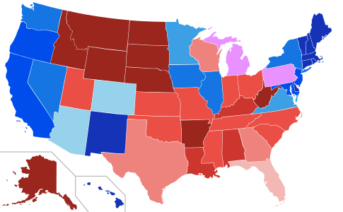 House seats by party holding plurality in state