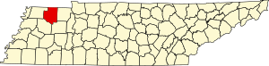 Map of Tennessee highlighting Weakley County