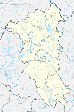 Mapa konturowa powiatu ostródzkiego, w centrum znajduje się punkt z opisem „Kajkowo”