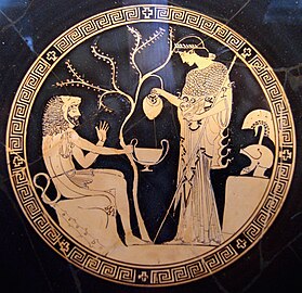 Athene og Herakles på en attisk rødfigur kylix (drikkebeger, 480–470 f.Kr.